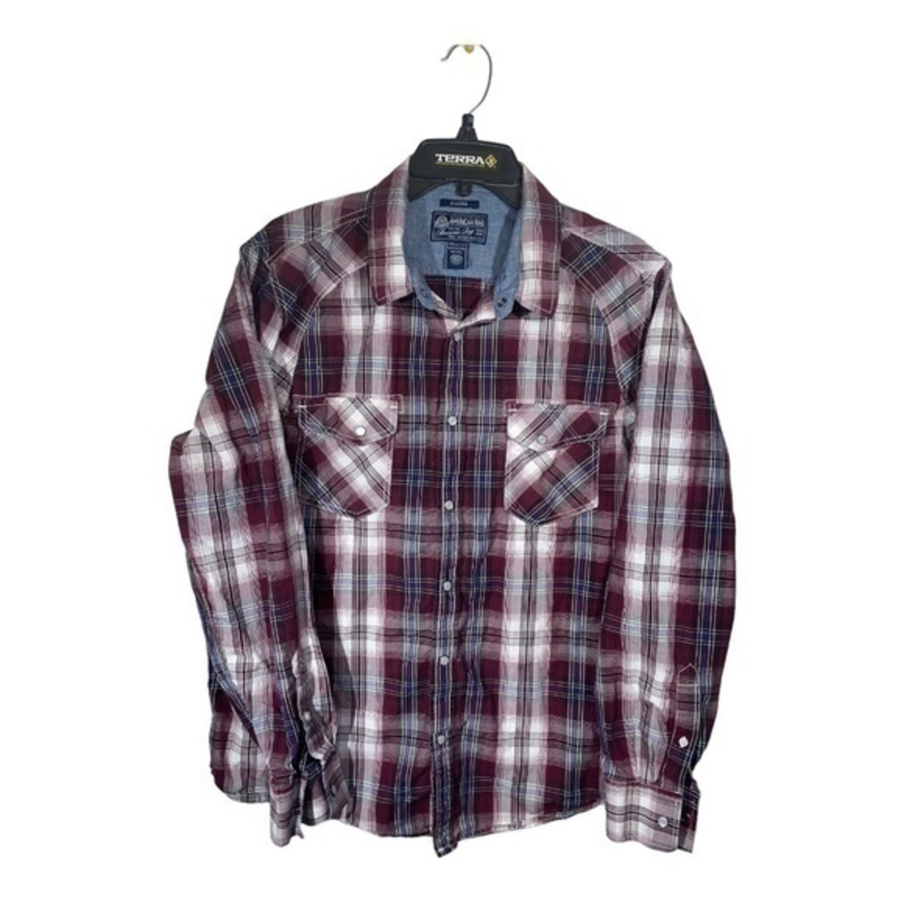 American Rag CIE Mens Plaid Button Down Long Sleeve Shirt Pearl Snap Size XL